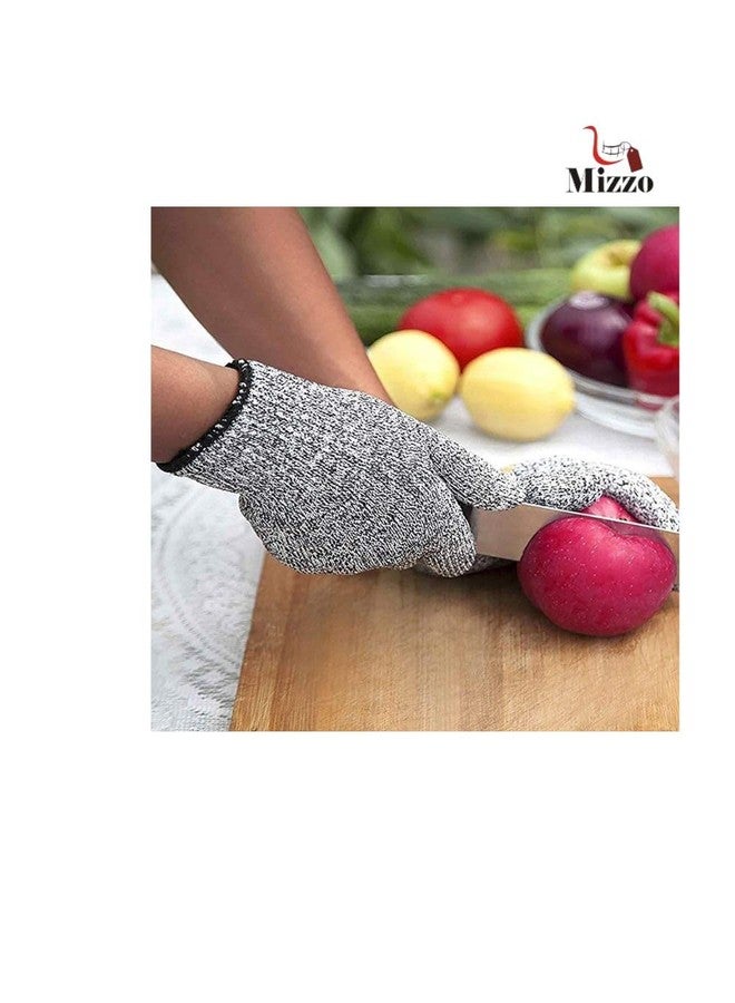 Mizzo Anti Cutting Cut Resistant Hand Safety Gloves Cut-Proof Level 5 Protection With Rubber Grade Finishing For Women Kitchen Food Vegitables, Gardening Care, Industrial (Free Size, Grey), Pack of 1 - Image 2